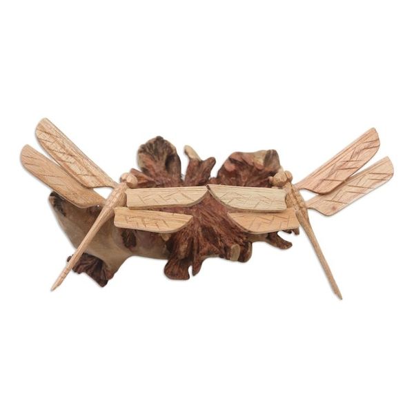 Alternate image for Hand Carved Jempinis Wood Dragonfly Statuette Sweet Wings