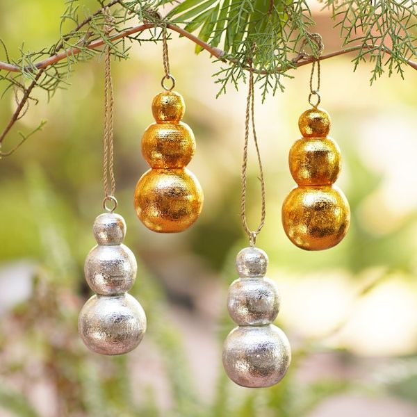 Alternate image for Hand Crafted Wood Holiday Ornaments from Bali Set of 4 Shimmering Snowmen