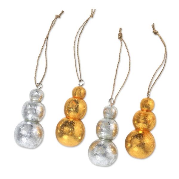 Alternate image for Hand Crafted Wood Holiday Ornaments from Bali Set of 4 Shimmering Snowmen