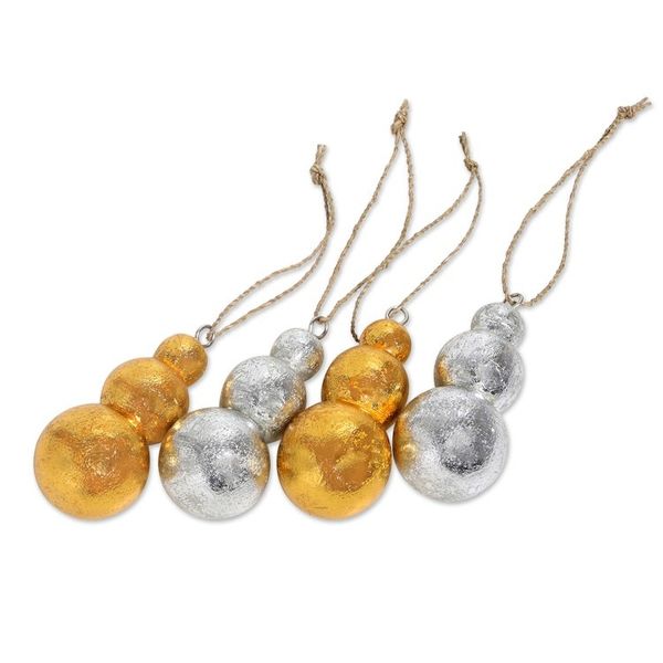 Alternate image for Hand Crafted Wood Holiday Ornaments from Bali Set of 4 Shimmering Snowmen