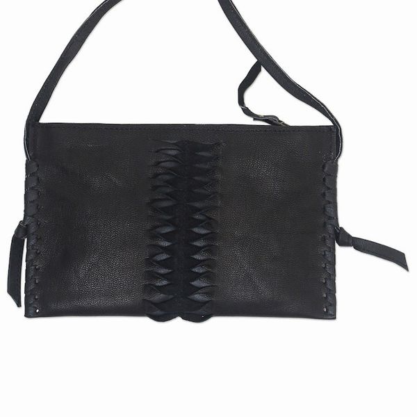 Alternate image for Hand-Cut Leather Sling Bag from Bali Dark Center