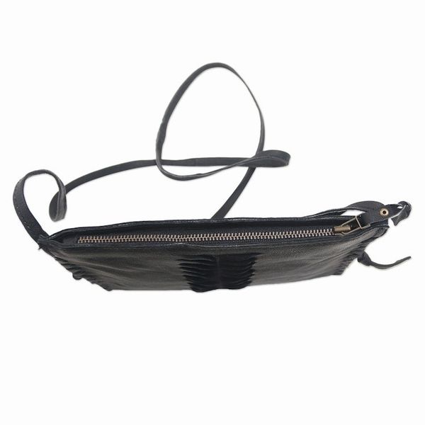 Alternate image for Hand-Cut Leather Sling Bag from Bali Dark Center