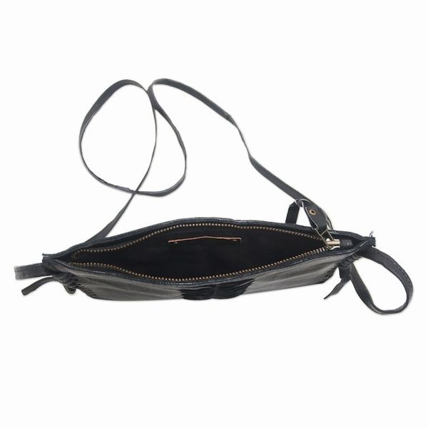 Alternate image for Hand-Cut Leather Sling Bag from Bali Dark Center