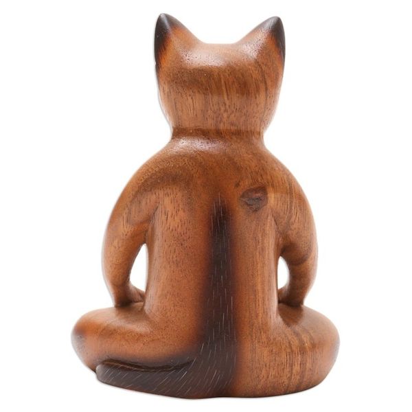 Alternate image for Handcrafted Suar Wood Cat Statuette Peaceful Cat