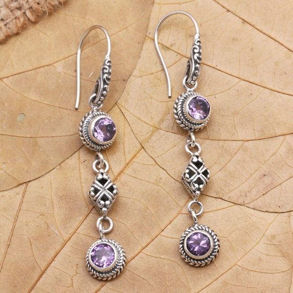 Alternate image for Amethyst and Sterling Silver Dangle Earrings Double Act in Purple