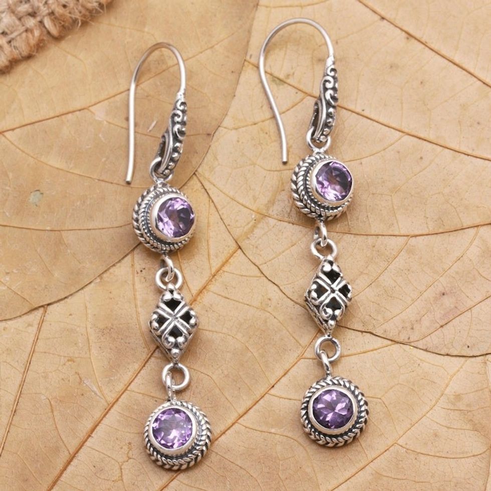Amethyst and Sterling Silver Dangle Earrings 'Double Act in Purple'