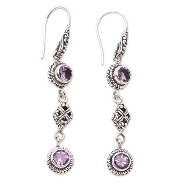 Alternate image for Amethyst and Sterling Silver Dangle Earrings Double Act in Purple