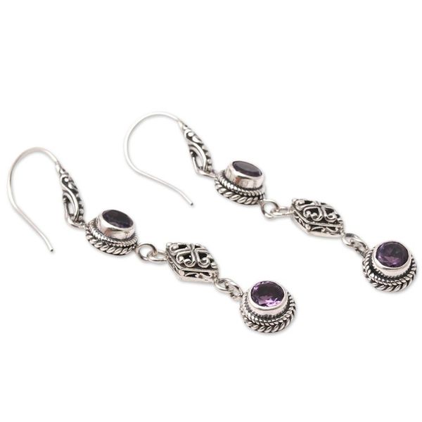 Alternate image for Amethyst and Sterling Silver Dangle Earrings Double Act in Purple