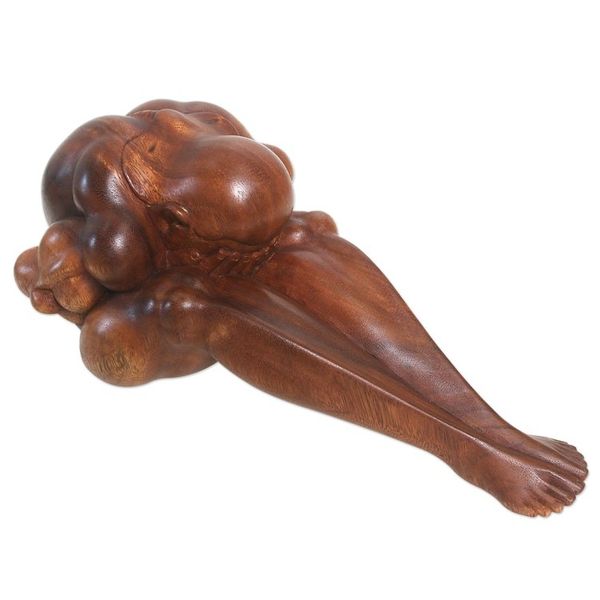 Alternate image for Artisan Crafted Suar Wood Figure Sculpture Unknown Sorrow