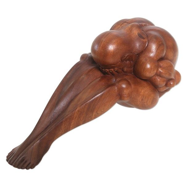 Alternate image for Artisan Crafted Suar Wood Figure Sculpture Unknown Sorrow