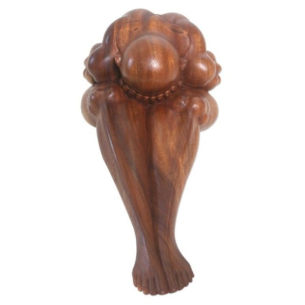 Alternate image for Artisan Crafted Suar Wood Figure Sculpture Unknown Sorrow