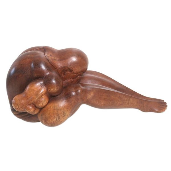 Alternate image for Artisan Crafted Suar Wood Figure Sculpture Unknown Sorrow