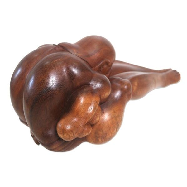 Alternate image for Artisan Crafted Suar Wood Figure Sculpture Unknown Sorrow