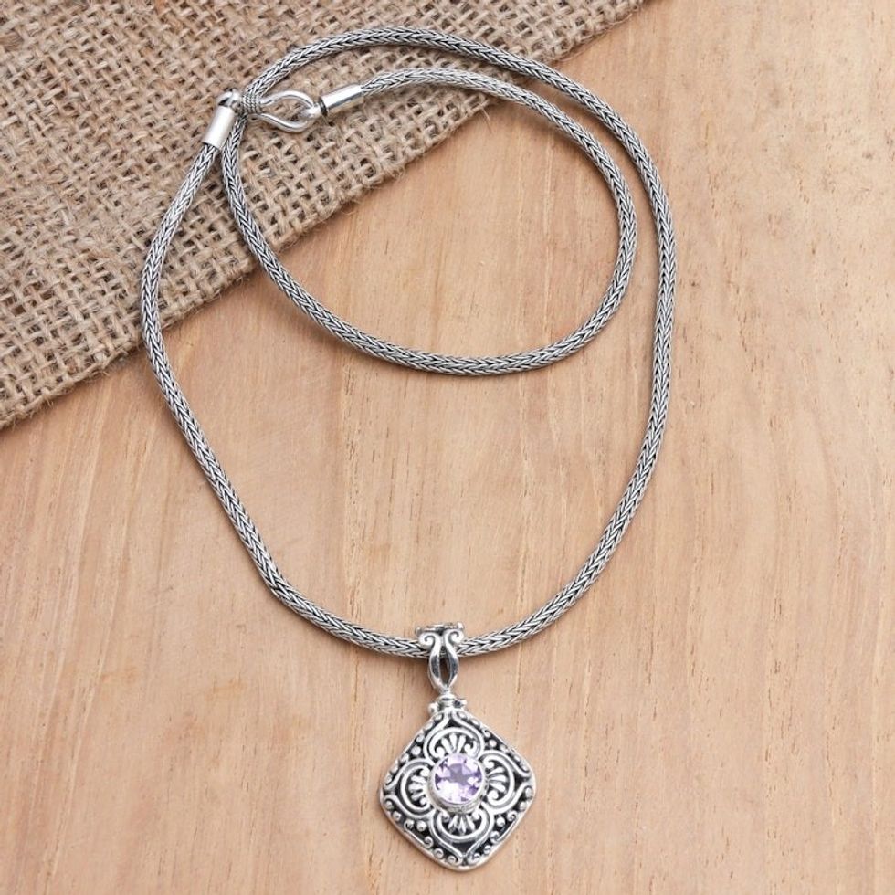 Handmade Amethyst and Sterling Silver Pendant Necklace 'Purple Frost'