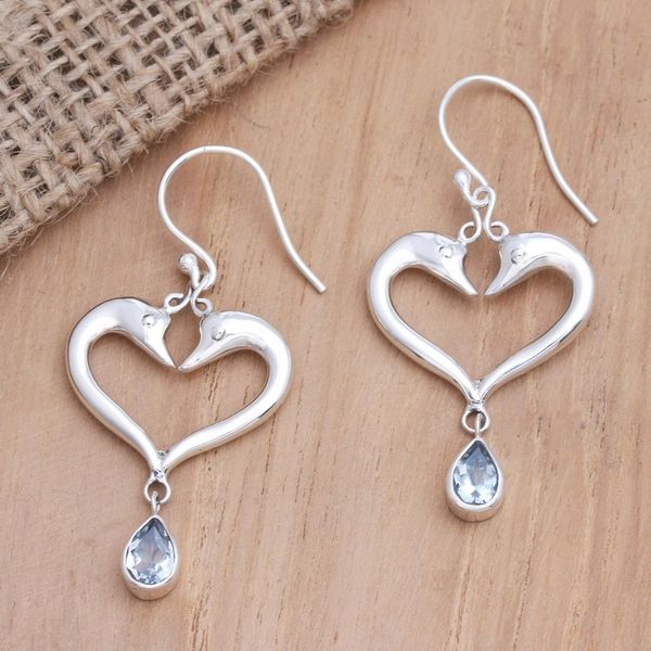 Alternate image for Blue Topaz Dolphin-Motif Dangle Earrings Young Romance