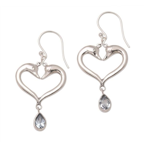 Alternate image for Blue Topaz Dolphin-Motif Dangle Earrings Young Romance