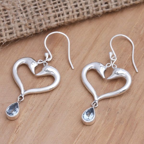 Alternate image for Blue Topaz Dolphin-Motif Dangle Earrings Young Romance
