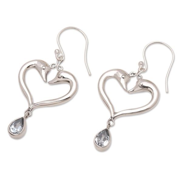 Alternate image for Blue Topaz Dolphin-Motif Dangle Earrings Young Romance