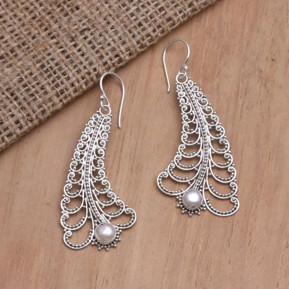 Artisan Crafted Cultured Pearl Dangle Earrings 'Law of Nature'