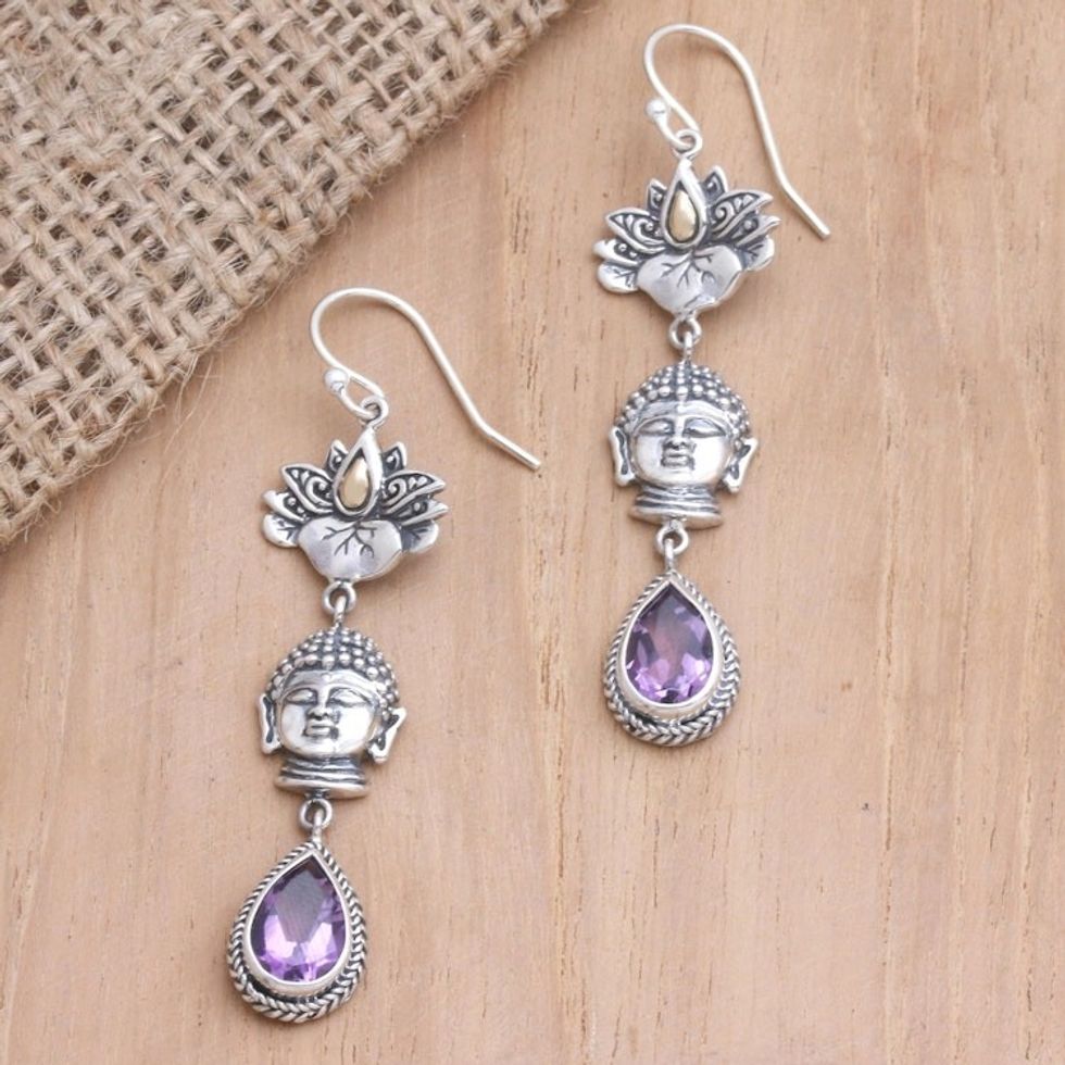 Gold-Accented Lotus-Motif Dangle Earrings 'Dear Lotus'