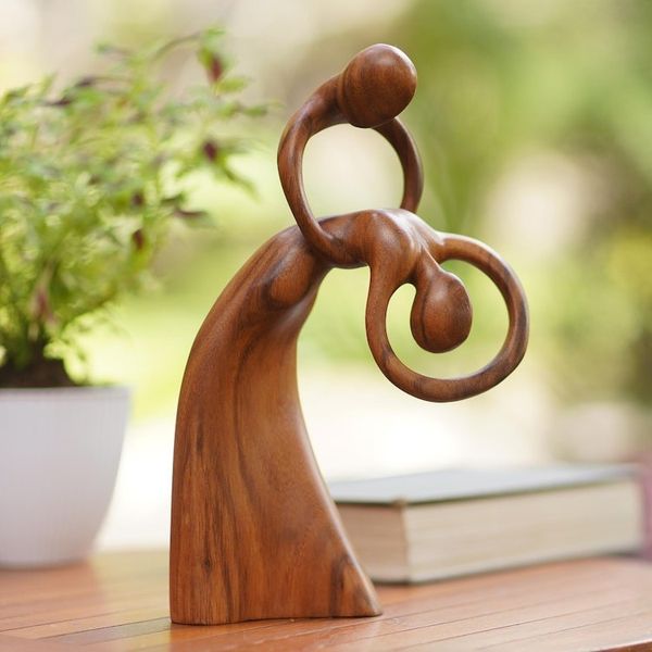 Alternate image for Romantic Suar Wood Sculpture from Bali Dancing Lovers