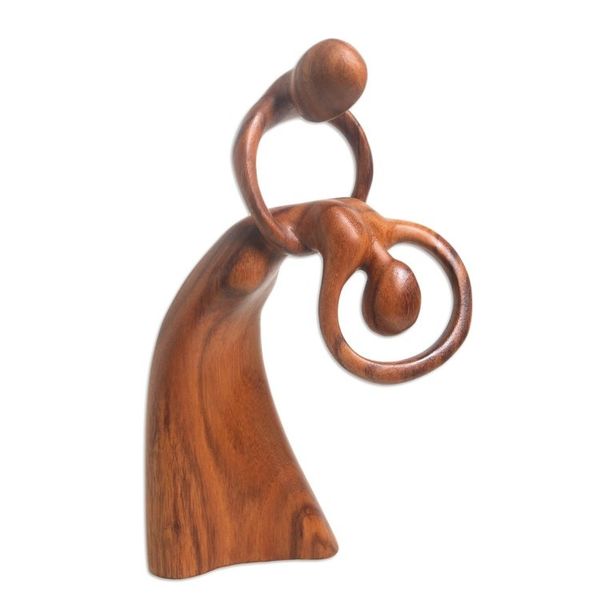 Alternate image for Romantic Suar Wood Sculpture from Bali Dancing Lovers