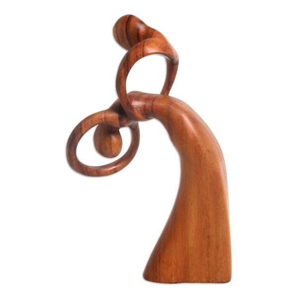 Alternate image for Romantic Suar Wood Sculpture from Bali Dancing Lovers