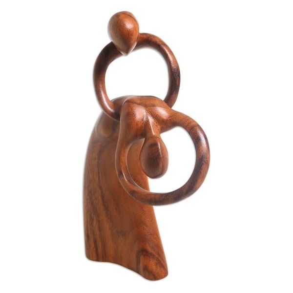 Alternate image for Romantic Suar Wood Sculpture from Bali Dancing Lovers