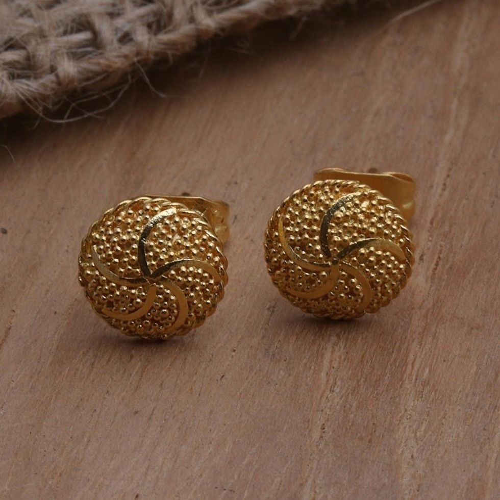 Gold-Plated Sterling Silver Stud Earrings from Bali 'Ray of Hope'