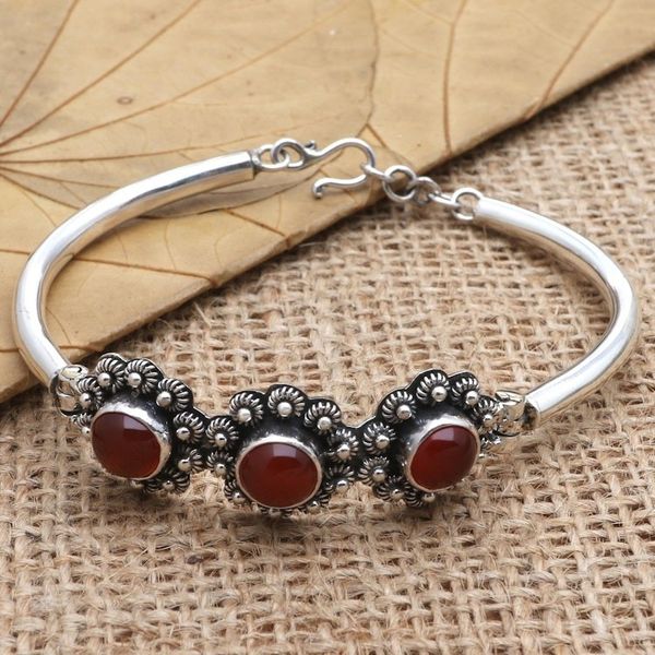 Alternate image for Sterling Silver and Carnelian Bangle Bracelet Secret Lotus