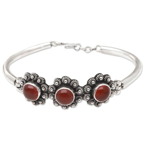 Alternate image for Sterling Silver and Carnelian Bangle Bracelet Secret Lotus