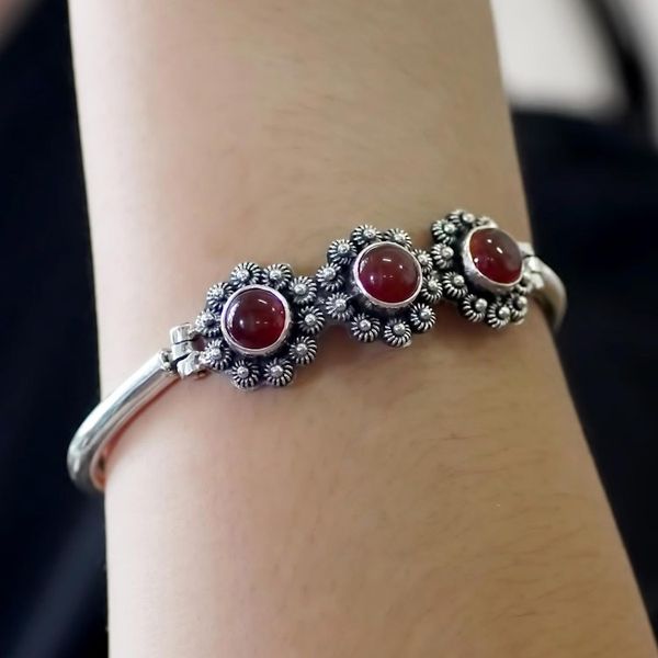 Alternate image for Sterling Silver and Carnelian Bangle Bracelet Secret Lotus