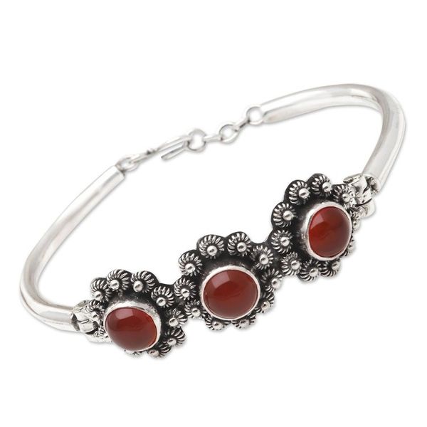 Alternate image for Sterling Silver and Carnelian Bangle Bracelet Secret Lotus