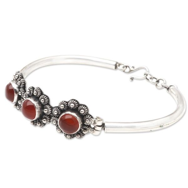 Alternate image for Sterling Silver and Carnelian Bangle Bracelet Secret Lotus