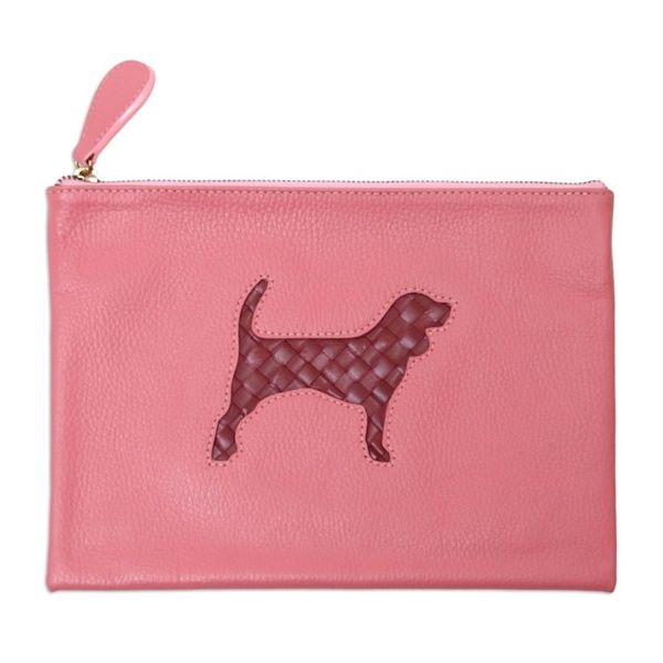 Alternate image for Hand Crafted Dog-Themed Leather Clutch Dogs Life in Pink