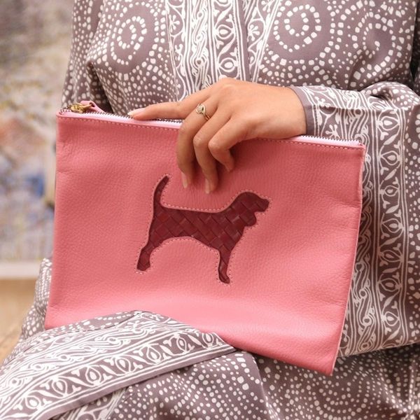 Alternate image for Hand Crafted Dog-Themed Leather Clutch Dogs Life in Pink