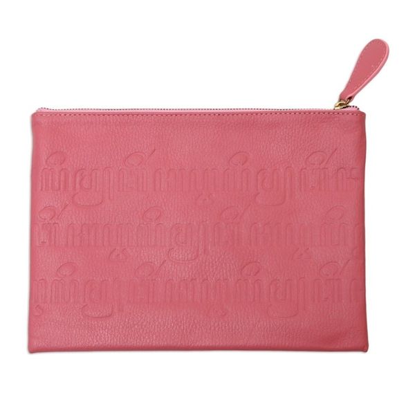 Alternate image for Hand Crafted Dog-Themed Leather Clutch Dogs Life in Pink