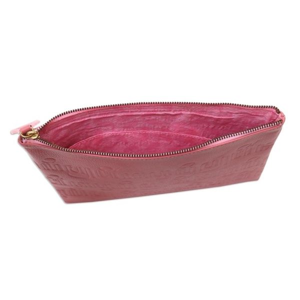 Alternate image for Hand Crafted Dog-Themed Leather Clutch Dogs Life in Pink