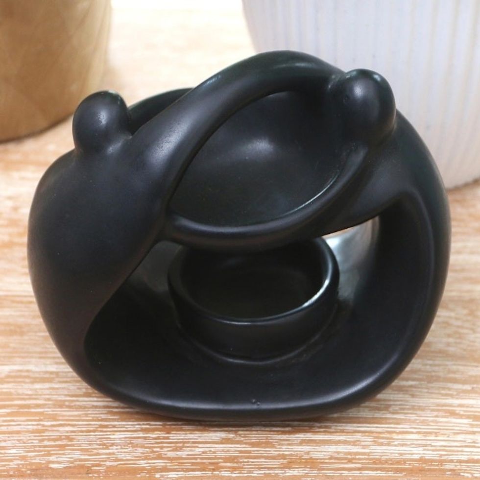 Black Ceramic Oil Warmer from Bali 'Light in the Dark'