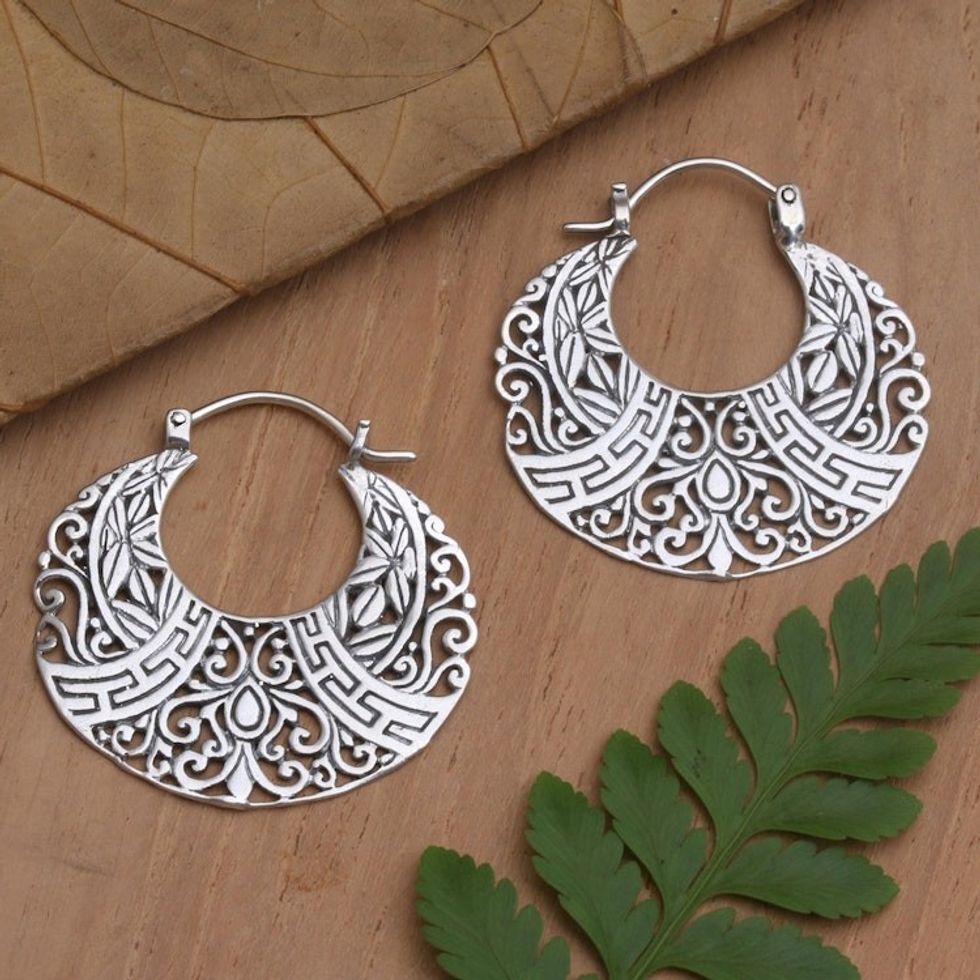 Artisan Crafted Sterling Silver Hoop Earrings 'Lonesome Moon'