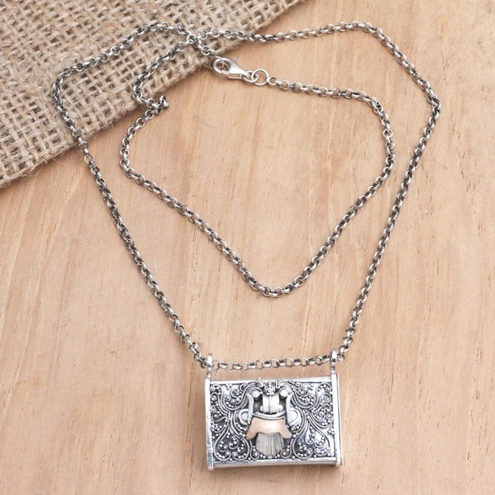 Gold-Accented Sterling Silver Pendant Necklace 'Eastern Myth'
