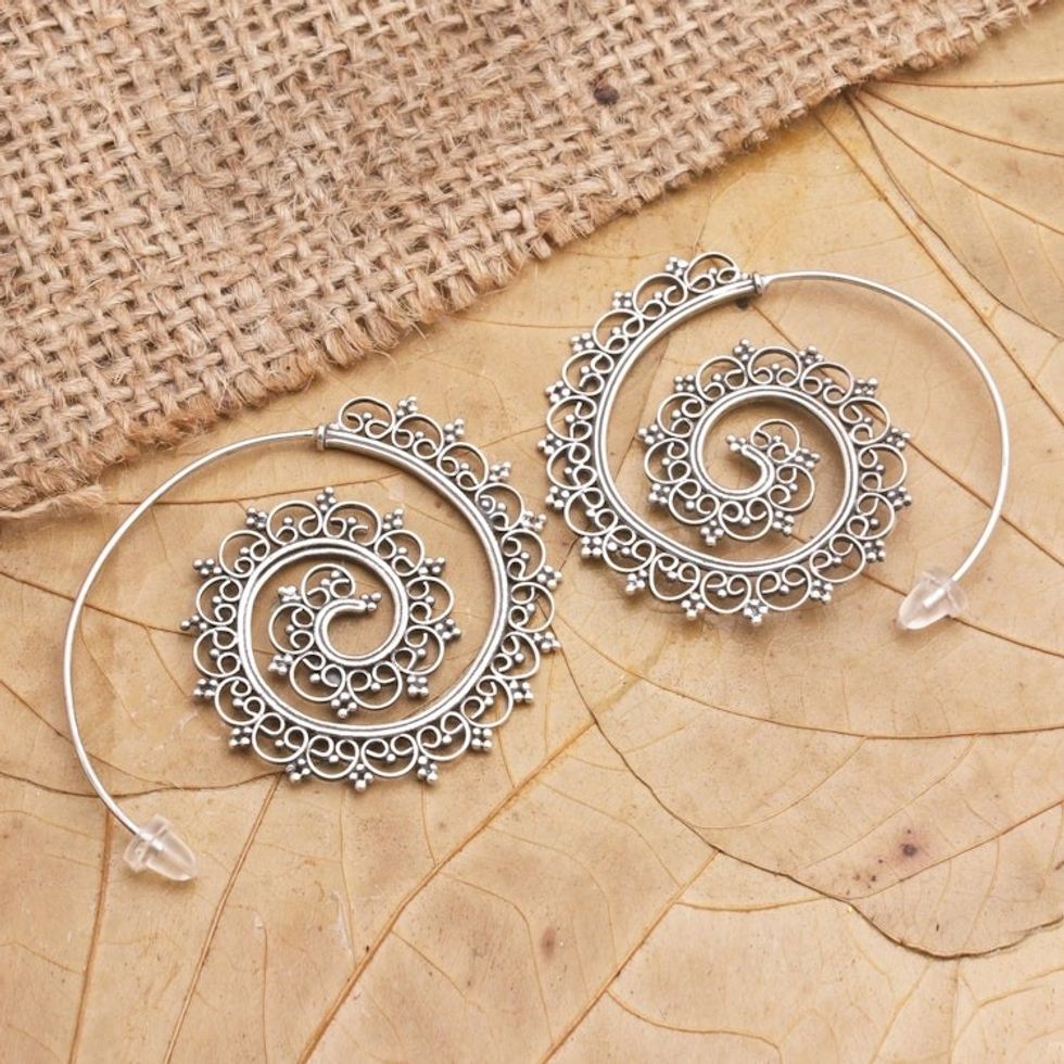Hand Crafted Sterling Silver Drop Earrings from Bali 'Eternal Path'