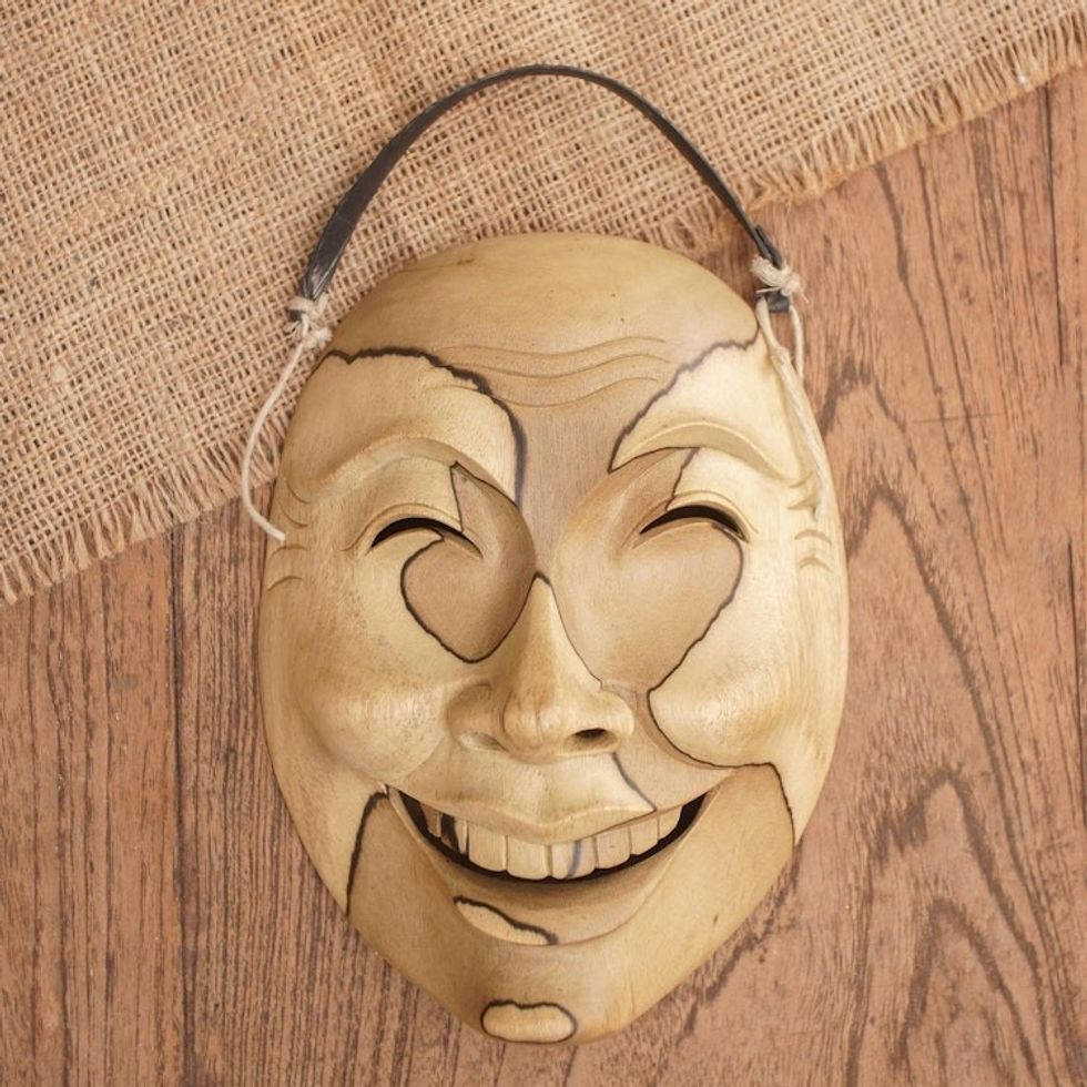 Hand Made Hibiscus Wood Mask 'Sweet Smile'