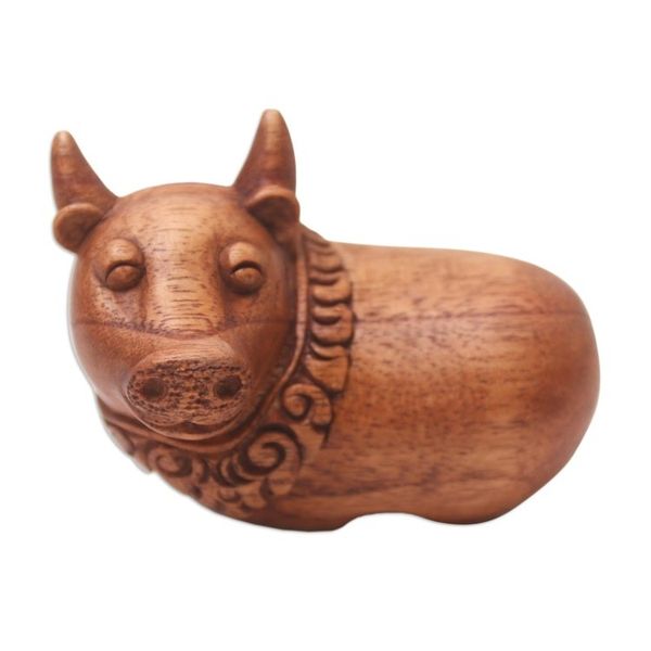 Alternate image for Handmade Suar Wood Newborn Calf Statuette Newborn Calf