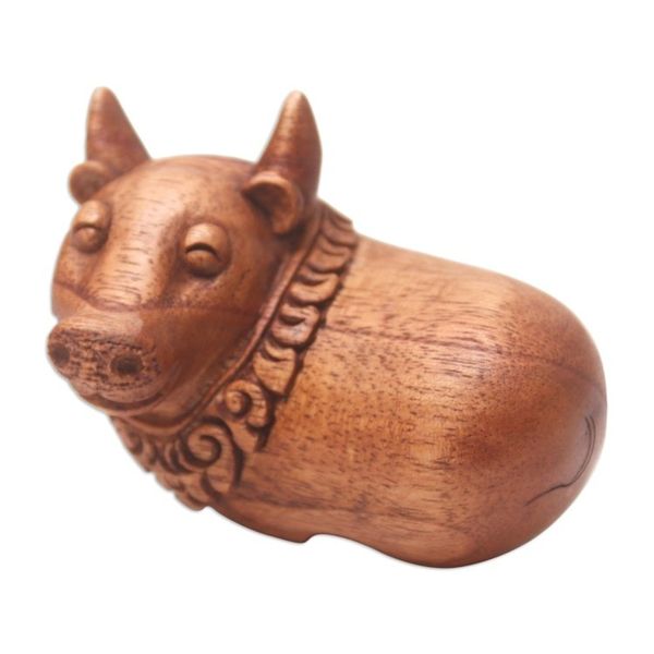 Alternate image for Handmade Suar Wood Newborn Calf Statuette Newborn Calf