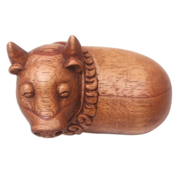 Alternate image for Handmade Suar Wood Newborn Calf Statuette Newborn Calf