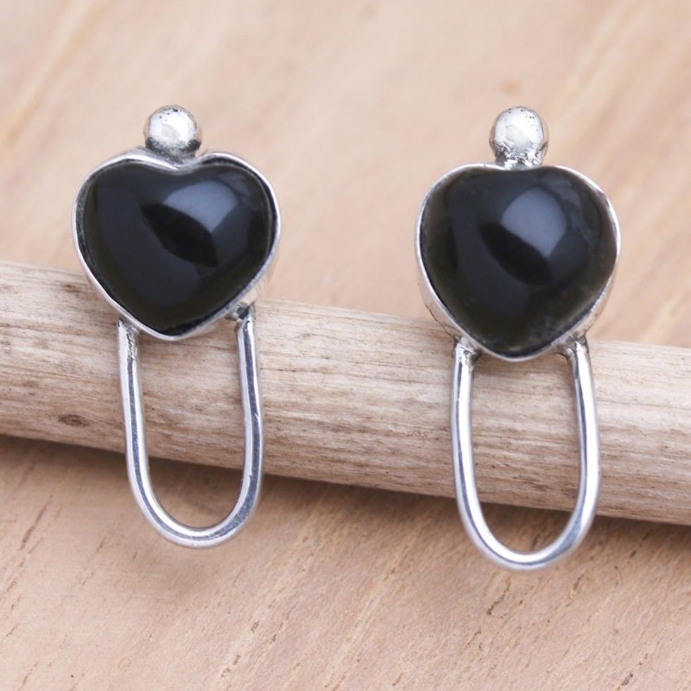 Sterling Silver and Buffalo Horn Heart-Motif Drop Earrings 'To Feel Your Love'