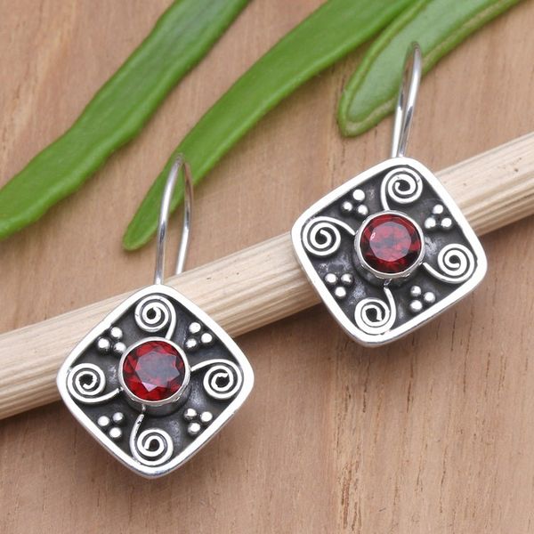 Alternate image for Handmade Garnet and Sterling Silver Drop Earrings Odysseys Edge in Red