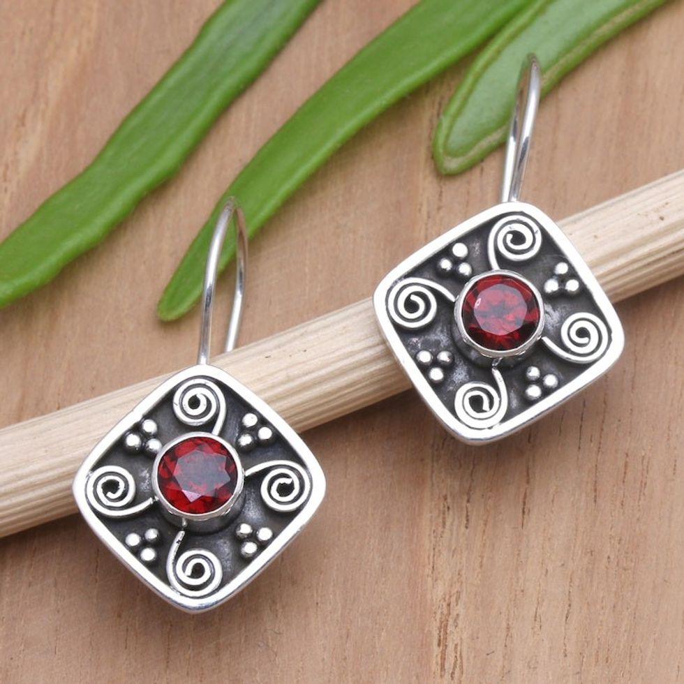 Handmade Garnet and Sterling Silver Drop Earrings 'Odyssey's Edge in Red'