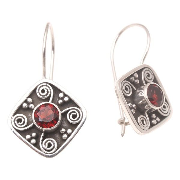 Alternate image for Handmade Garnet and Sterling Silver Drop Earrings Odysseys Edge in Red